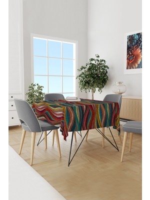 Moud's Renkli Çizgili Halı Desenli Süet Dertsiz Masa Örtüsü