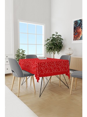 Kırmızı Kalpler Desenli Süet Dertsiz Masa Örtüsü
