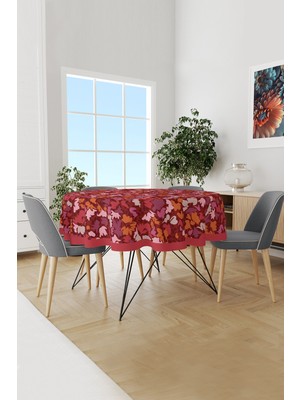 Moud's Burgundy 2 Desenli Yuvarlak Süet Dertsiz Masa Örtüsü