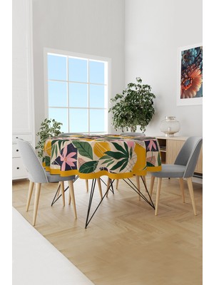 Moud's Çiçek Desenli Yuvarlak Süet Dertsiz Masa Örtüsü