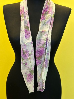 Gönülden Tasarım 120X14 cm Şifon Çiçekli Etnik Kadın Fular Saç Bandı