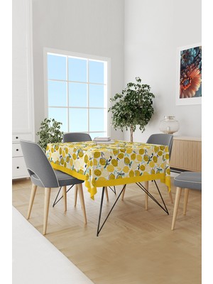 Moud's Limon Desenli Süet Dertsiz Masa Örtüsü
