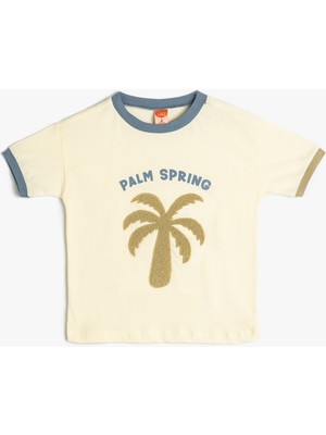 Koton Palmiyeli Tişört Kısa Kollu Bisiklet Yaka Pamuklu