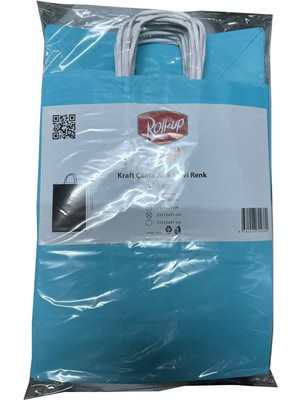 Roll-Up Büküm Saplı Kraft Kağıt Çanta Karton Hediyelik Poşet Torba - Mavi - 18X24 Cm. - 25 Adetlik 2 Paket