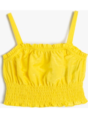 Koton Viskoz Crop Bluz Askılı Büzgülü Pamuklu