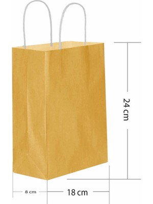 Roll-Up Büküm Saplı Kraft Kağıt Çanta Karton Hediyelik Poşet Torba - Altın SARI-18X24 Cm. - 25 Adetlik Paket
