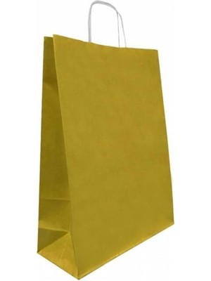 Roll-Up Büküm Saplı Kraft Kağıt Karton Hediyelik Çanta Poşet Torba - Altın - 25X31 Cm. - 25 Adetlik Paket