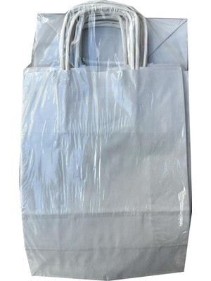 Roll-Up Büküm Saplı Kraft Kağıt Karton Hediyelik Çanta Poşet Torba - Gri - 25X31 Cm. - 25 Adetlik Paket