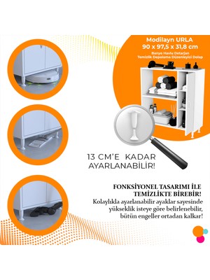 Modilayn URLA 90 x 95,5 x 32,5 cm Kapaklı Çok Amaçlı Banyo & Mutfak Dolabı