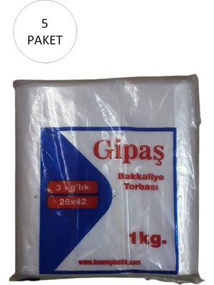 Gipaş Bakkaliye Naylon Torba 3'kg Lık 26X42 cm 5 Paket (Takriben 825 Adet)
