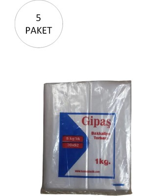 Gipaş Bakkaliye Naylon Torba 5'kg Lık 30X52 cm 5 Paket (Takriben 550 Adet)