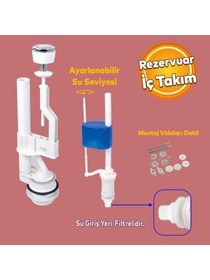 Badem10 Rezervuar Basmalı Iç Takımı Alafranga Oturmalı Tuvalet Klozet Sifon Iç Düzenek Otomatik Su Dolum