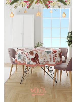 Moud's Retro Yılbaşı Desenli Yuvarlak Süet Dertsiz Masa Örtüsü