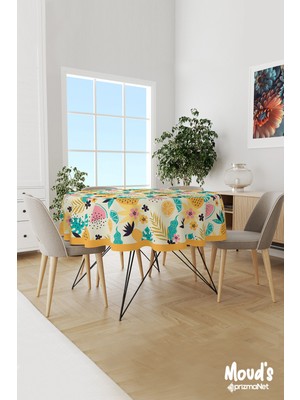 Moud's Sarı Ananas Karpuz Limon Desenli Yuvarlak Süet Dertsiz Masa Örtüsü