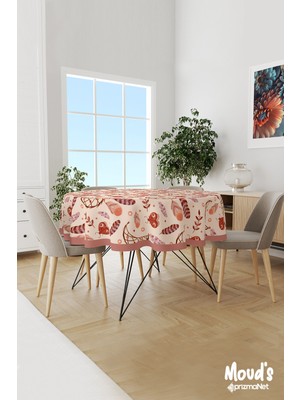 Moud's Kahverengi Tüy Bohem Desenli Yuvarlak Süet Dertsiz Masa Örtüsü