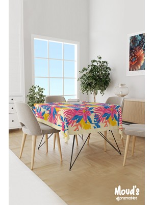 Moud's Renkli Yaz Çiçekleri Desenli Süet Dertsiz Masa Örtüsü