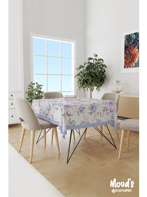 Moud's Açık Lila Gül Desenli Süet Dertsiz Masa Örtüsü
