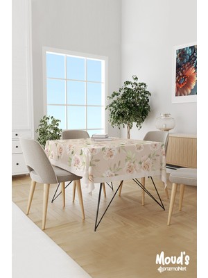 Moud's Krem Rengi Gül Desenli Süet Dertsiz Masa Örtüsü