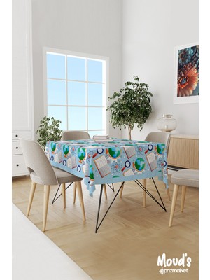Moud's Mavi Coğrafya Dersi Desenli Süet Dertsiz Masa Örtüsü