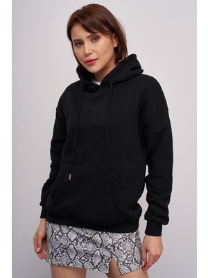 Giysa Kadın Kapüşonlu Yaka Kanguru Cepli Sweatshirt