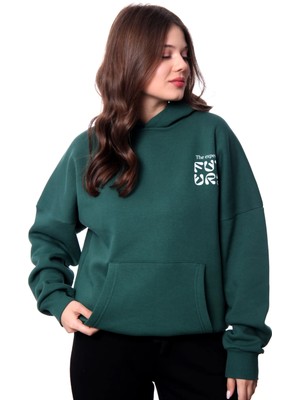 Coredra Future Oversize Hoodie Kadın - Yeşil