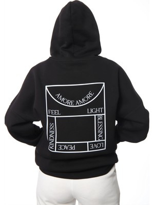 Coredra Amore Oversize Hoodie Kadın - Siyah