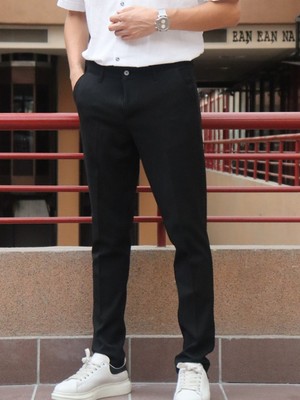 İnpool Siyah Düz Desenli Erkek Kumaş Pantolon Standart-Fit Günlük Stil ile Konforlu Kullanım