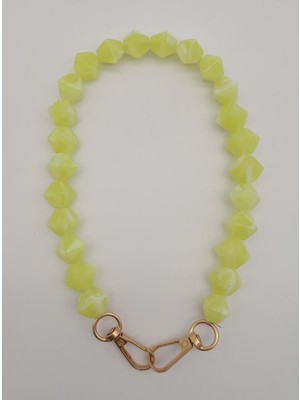 Angel Çanta Aksesuar 40 cm Mini Sekizgen Akrilik Neon Sarı Renk Çanta Sapı Light Gold Metalli