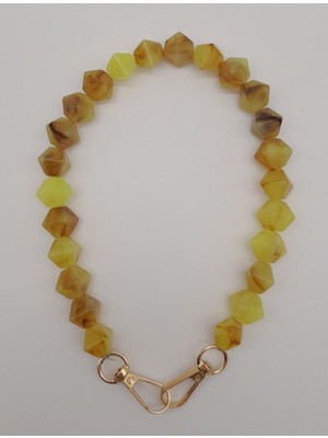 Angel Çanta Aksesuar 40 cm Mini Sekizgen Akrilik Taba Neon Sarı Renk Çanta Sapı Light Gold Metalli