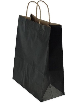 Roll-Up Büküm Saplı Kraft Kağıt Karton Hediyelik Çanta Poşet Torba - Siyah -25X31 Cm.-25 Adetlik 4 Paket
