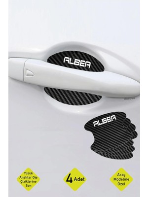 Hellove Oto Araç Kapı Kolu Koruyucu Boya Çizik Önleyici Karbon  Fiat Albea Uyumlu Beyaz Albea Yazılı