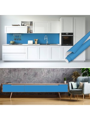 Dekoros Düz Mavi Renk Yapışkanlı Folyo, Mutfak, Tezgah, Masa, Dolap Kaplama Folyosu, Isıya Dayanıklı, Su Geçirmez, Yapışkan Folyolar, Sticker, Büyük Ebatlı, Dekoros