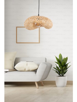 Naturel Home Bambu Elips Sarkıt Avize Lamba 42CM - Iskandinav, Modern, Bohem, Rattan Aydınlatma