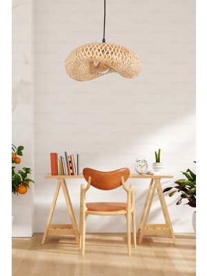 Naturel Home Bambu Elips Sarkıt Avize Lamba 42CM - Iskandinav, Modern, Bohem, Rattan Aydınlatma