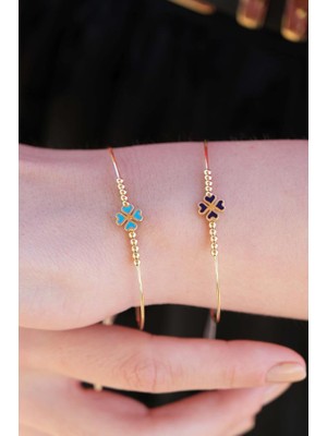 Tufanlar Kuyumculuk Altın Açık Mavi Yonca Bileklik