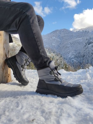 Çiğdem Kundura Unisex Kar Botu Gri Kısabağlı Armalı 42 Su Geçirmez Mebran Kaplı Paraşüt Kumaş