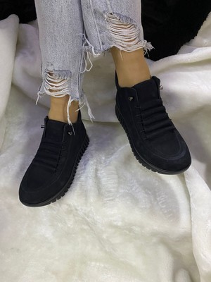 Çiğdem Kundura Çiğdem Siyah Gerçek Nubuk Deri Lastik Bağlı Kadın Bot (Enzo B5) - Siyah - 40 - ST01564-SİYAH-40