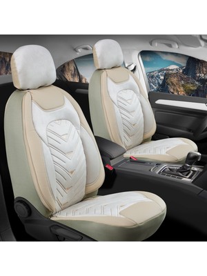 Ack Mercedes Cl Uyumlu Lüks Deri Kadife Oto Koltuk Kılıfı Ön/Arka Set (Prosev) Bej