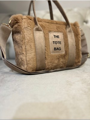 Peluş Kadın  Kol ve Omuz Çantası THE TOTE BAG Detaylı Vizon