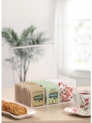 Tugomer 6 Bölmeli Kapaklı Çay Kutusu - Çok Amaçlı Takı Aksesuar Düzenleyici Poşet Bitki Çayı Saklama Kabı