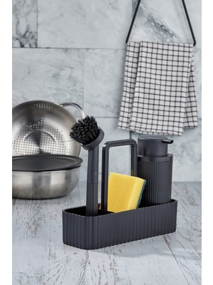 Tugomer Lüx Mutfak Seti - Oval Hazneli Sıvı Sabunluk Süngerlik Bulaşık Fırça Seti