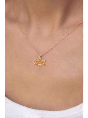 Sinsirella 925 Ayar Gümüş Kaplama Parlayan Rüya Serisi Ebruli Simli Nude Cam Boyalı Lotus Kolye