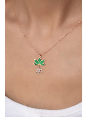 Sinsirella 925 Ayar Gümüş Kaplama Parlayan Rüya Serisi Ebruli Cam Boyalı Mini Çiçek, Lotus Kolye