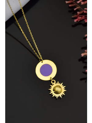 Sinsirella 925 Ayar Gümüş Kaplama Parlayan Rüya Serisi Ebruli Cam Boyalı Yuvarlak , Güneş Kolye