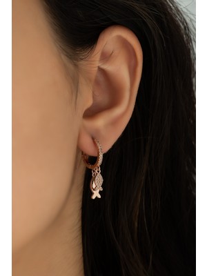 Sinsirella Çift Balık Sallantılı Küpe Kaplama Gümüş