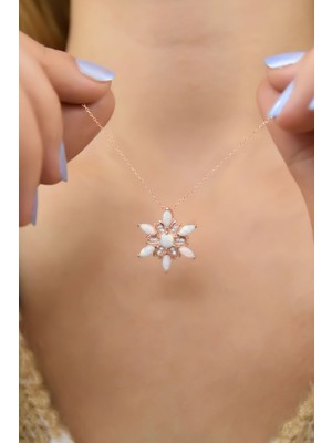 Sinsirella 925 Ayar Gümüş Kaplama Opal Kar Çiçeği Kolye