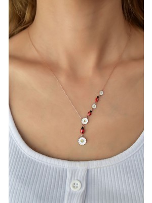 Sinsirella 925 Ayar Gümüş Kaplama Papatya ve Uğur Böceği Akışlı Kolye