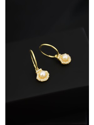 Sinsirella 925 Ayar Gümüş Kaplama Deniz Kabuğu Inci Halka Küpe