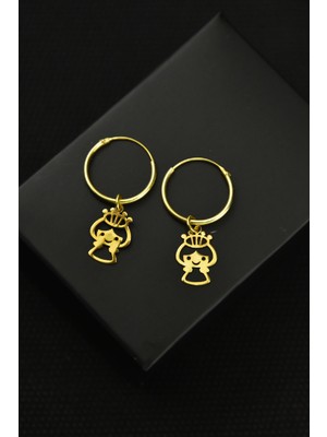 Sinsirella 925 Ayar Gümüş Kaplama Prenses Figürlü Halka Küpe