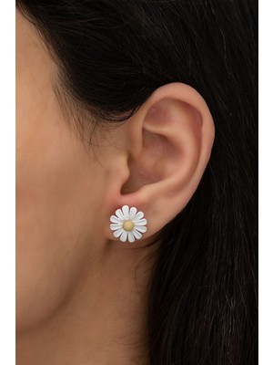 Sinsirella 925 Ayar Gümüş Özel Kaplama Papatya Küpe